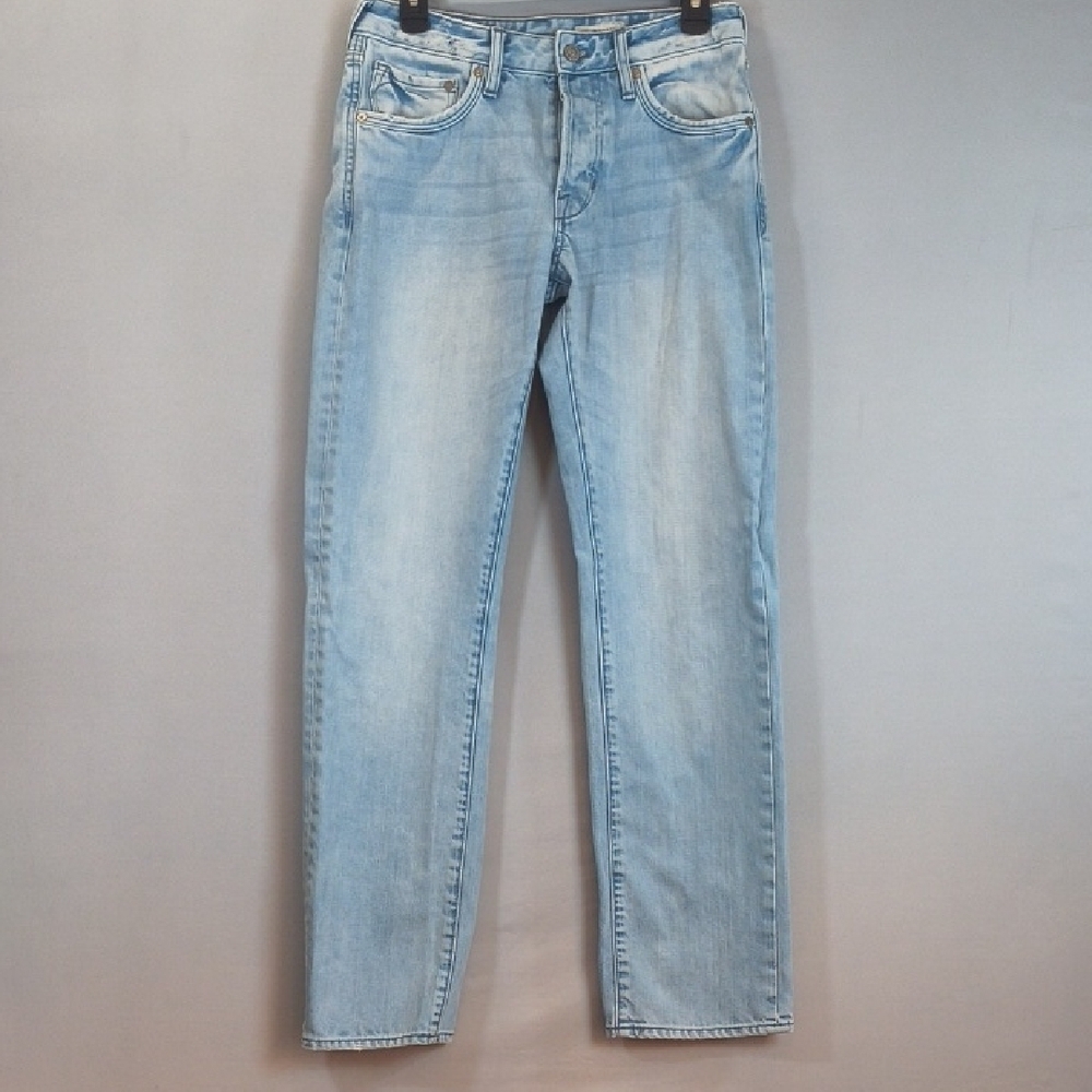 Bragg Men's Fitted Waist Straight Leg Button Fly Light Blue Jeans Size 29x32
